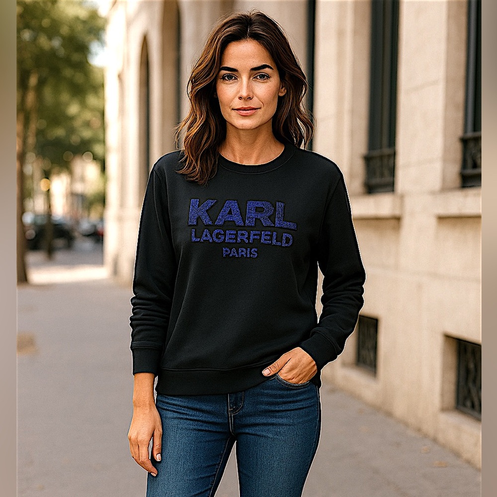 Karl Lagerfield *NWT sequin logo sweatshirt Paris Small black